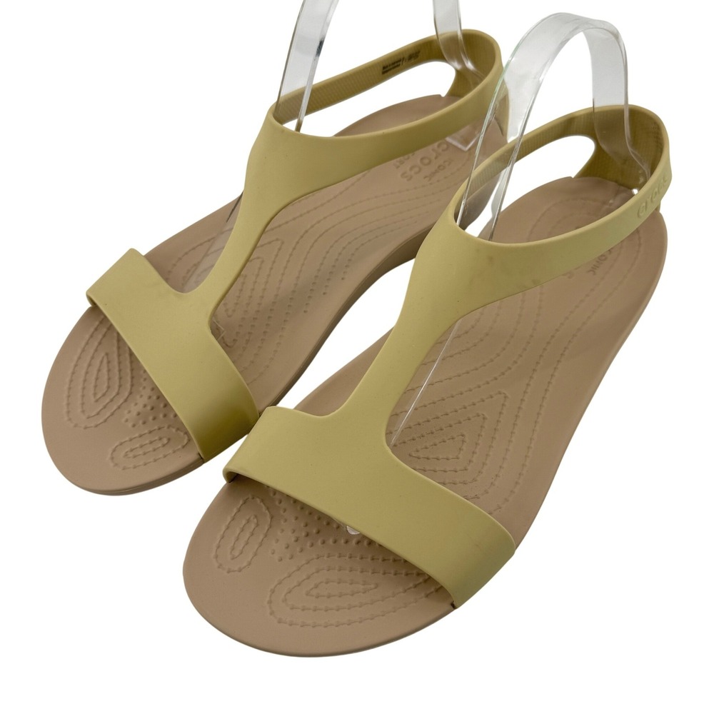 Crocs Serena T-Strap Open Toe Flip Sandal Cream Tan Women 10 Slingback Casual